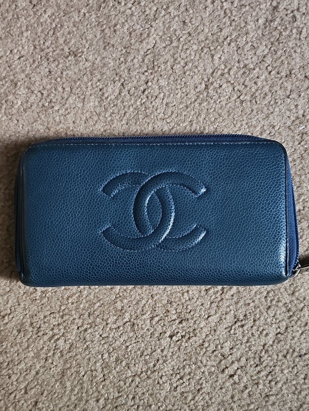 CHANEL Pebbled CC Zip Wallet in Dark TEAL